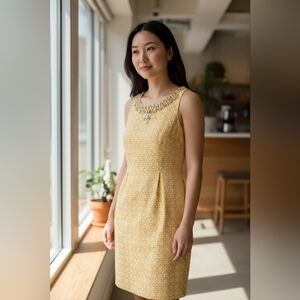 ANTONIO MELANI Yellow Embellished Midi Dress